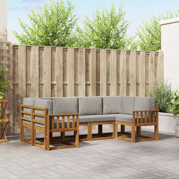 vidaXL Set di divani da esterno 6 pcs Grigio Naturale e Chiaro