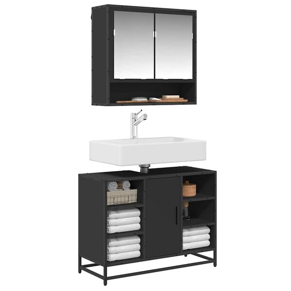 vidaXL Mobile Lavabo Bagno Nero 60x30x60 cm Legno Multistrato