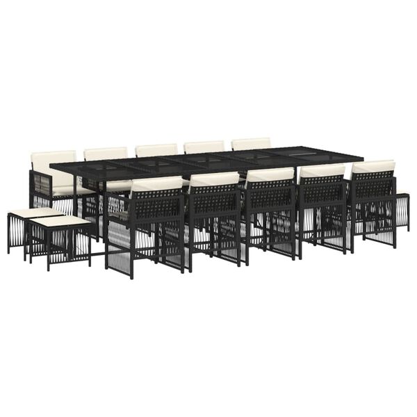vidaXL Set da Pranzo da Giardino 15 pz con Cuscini Nero in Polyrattan