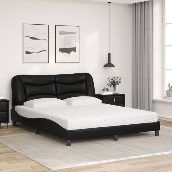 vidaXL Letto con Materasso Hvar Nero 160x200 cm in Similpelle
