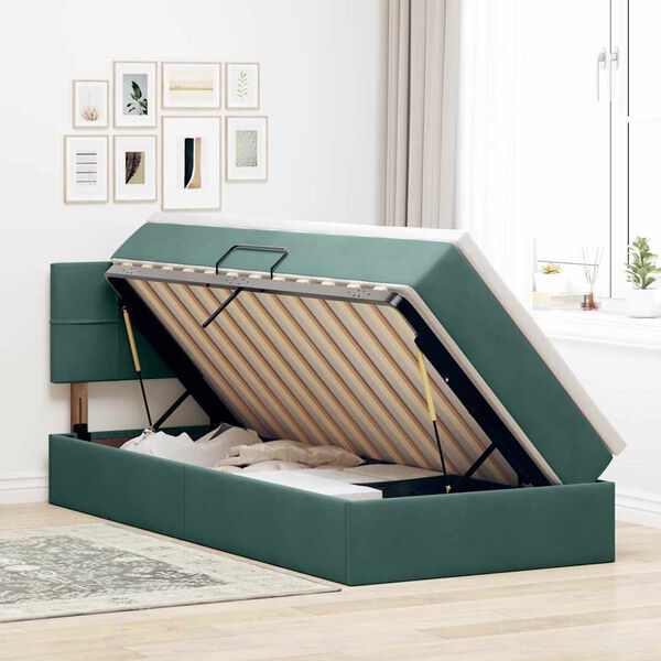 vidaXL Letto con contenitore e LED Verde Scuro 100 x 200 cm Velluto