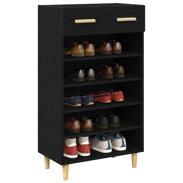 vidaXL Mobile per scarpe con cassetto Rovere Nero 60 x 35 x 105 cm