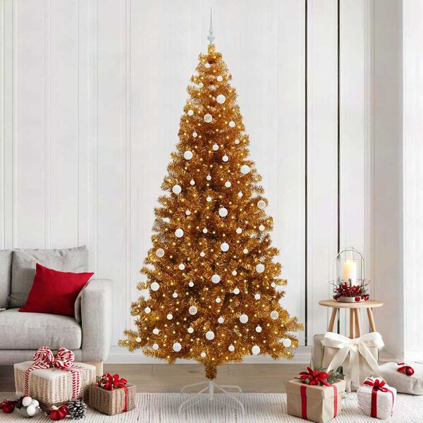 vidaXL Albero di Natale con 300 LED con supporto Oro 240 cm PET