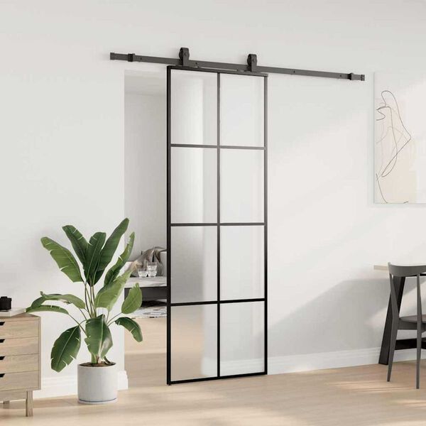 vidaXL Porta Scorrevole con Ferramenta Nera 76x205 cm in Vetro ESG