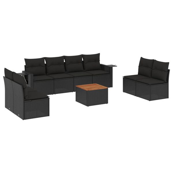 vidaXL Set Divani da Giardino 9 pz con Cuscini Nero in Polyrattan