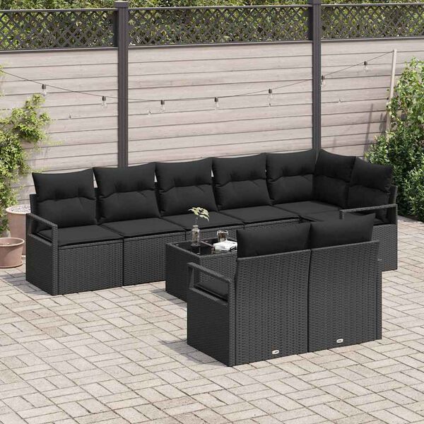 vidaXL Set di divani 9 pcs Nero polyrattan