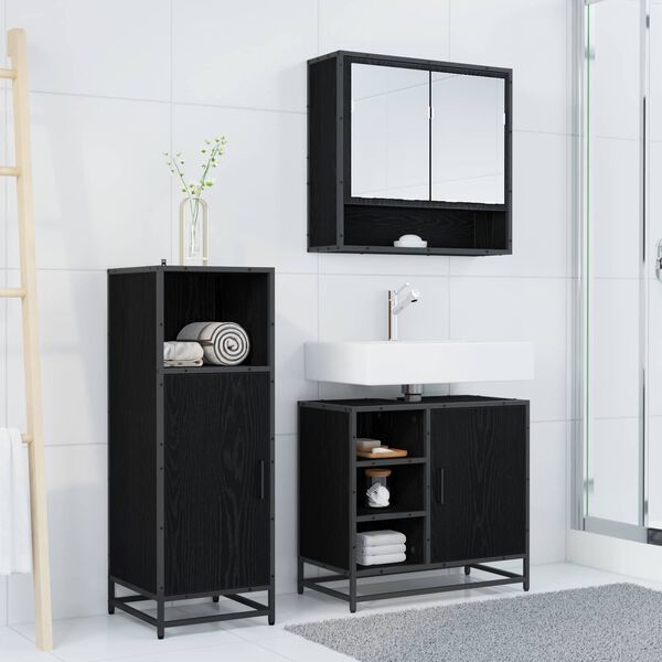 vidaXL Set di mobili per il bagno 3 pcs Rovere Nero Legno multistrato