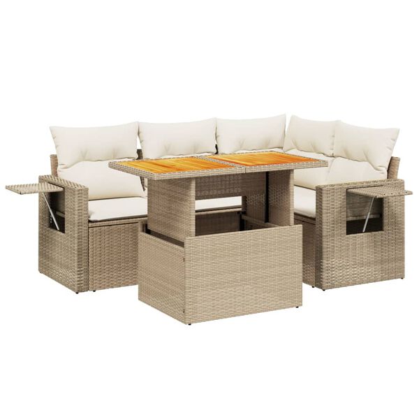 vidaXL Set Divano da Giardino 5 pz con Cuscini Beige in Polyrattan