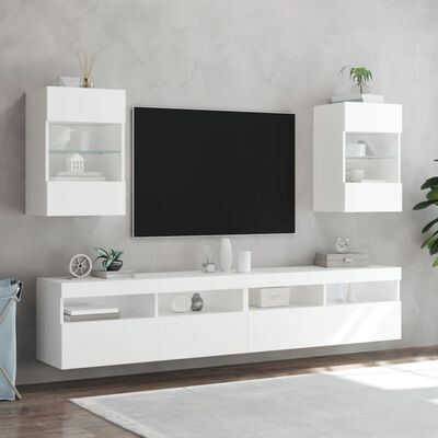 vidaXL Mobile TV a Parete con Luci LED Bianco 40x30x60,5 cm