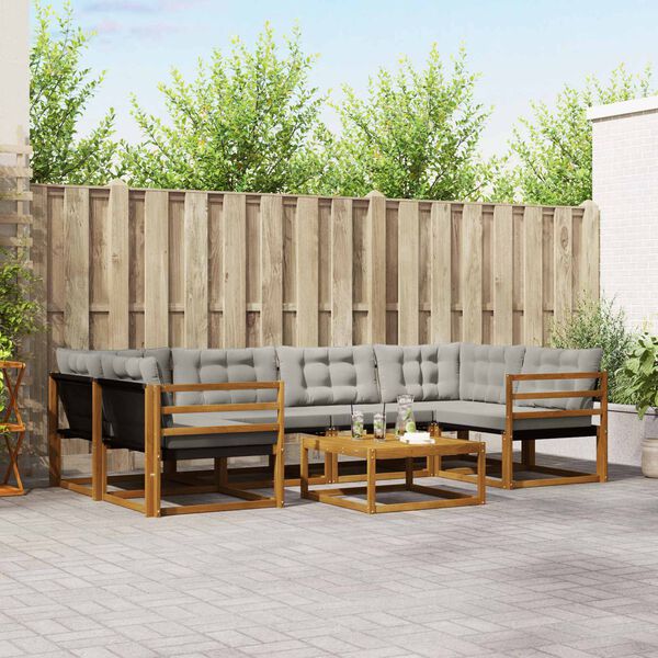 vidaXL Set di divani da esterno 7 pcs Grigio Naturale e Chiaro