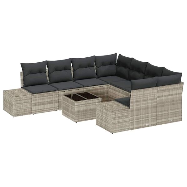 vidaXL Set Divano da Giardino 9 pcs Grigio chiaro polyrattan
