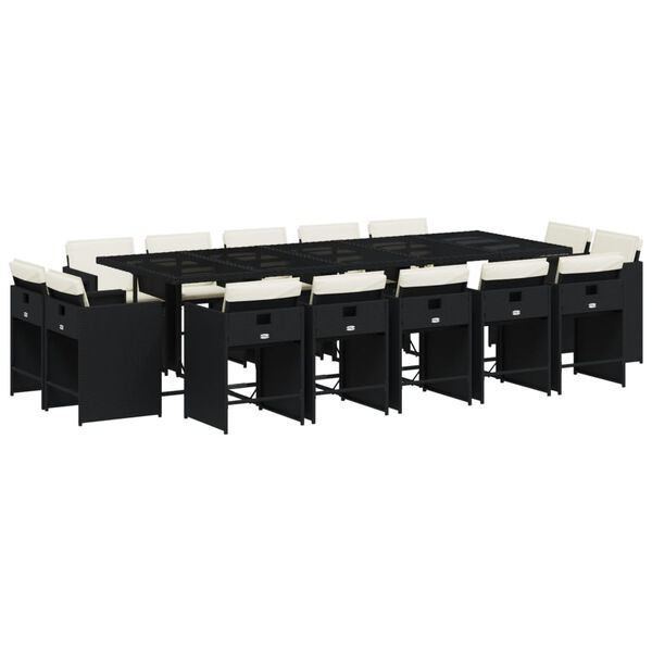 vidaXL Set da Pranzo da Giardino 15 pz con Cuscini Nero in Polyrattan