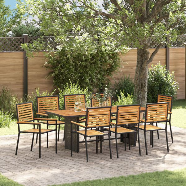 vidaXL Set da Pranzo per Giardino 9 pcs Nero e Marrone polyrattan