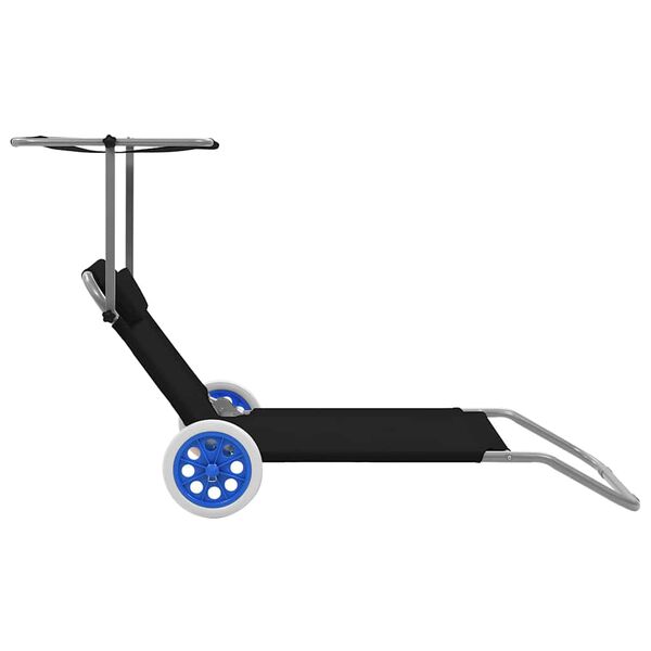 vidaXL Lettino Prendisole Pieghevole Baldacchino e Ruote Acciaio Nero