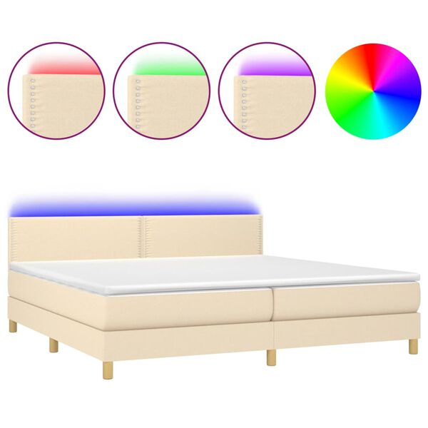 vidaXL Letto a Molle Materasso e LED bianco 200x200cm in Tessuto