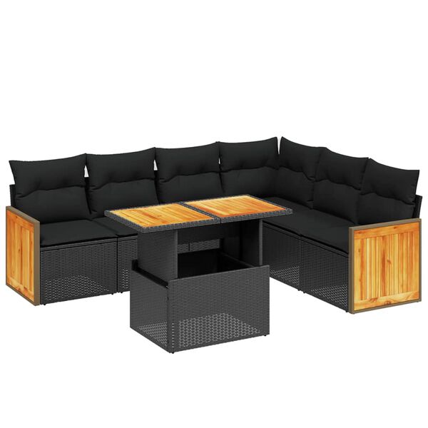 vidaXL Set Divani da Giardino con Cuscini 7pz Nero Polyrattan