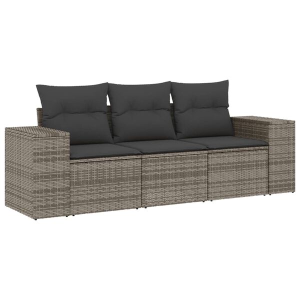 vidaXL Set Divani da Giardino 3 pz con Cuscini Grigio in Polyrattan