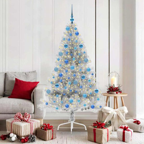 vidaXL Albero di Natale artificiale con luci integrate Argento 180 cm