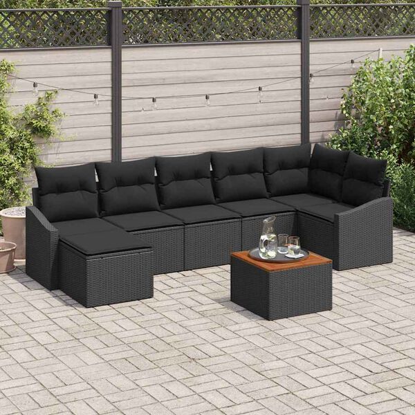 vidaXL Set Divano da Giardino con cuscino 8 pcs Nero polyrattan