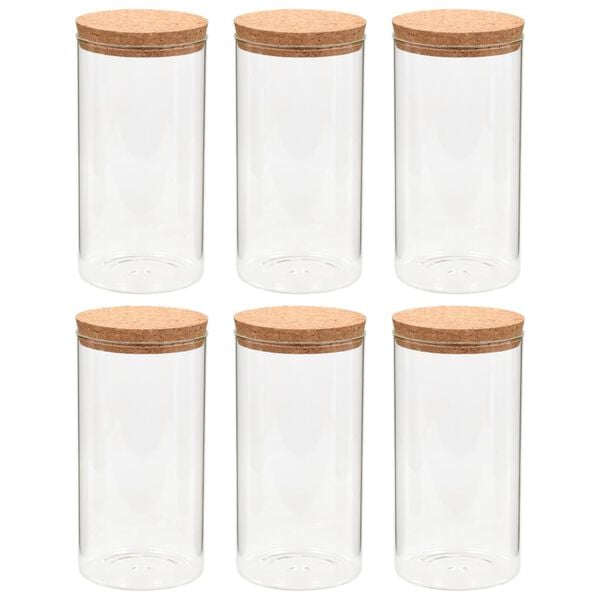 vidaXL Barattoli in Vetro con Coperchio in Sughero 6 pz 1100 ml
