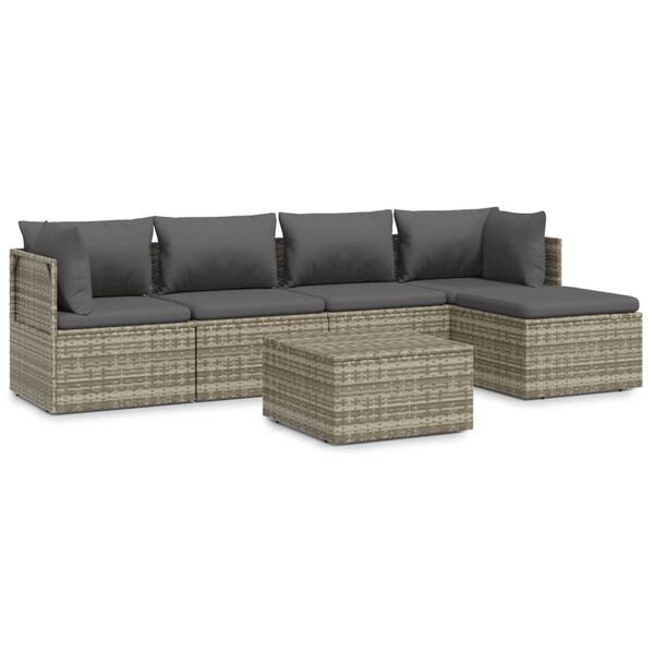 vidaXL Set Divani da Giardino 6 pz con Cuscini in Polyrattan Grigio
