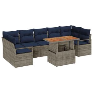 vidaXL Set Divano da Giardino con cuscino 8 pcs Grigio e Blu Navy