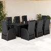 vidaXL Set da Pranzo da Giardino 9 pz con Cuscini Nero in Polyrattan