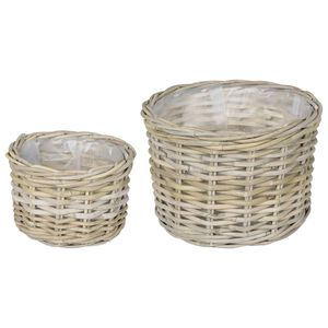 vidaXL Cestino per Piante GENDT 2 pz Grigio naturale Rattan Kubu