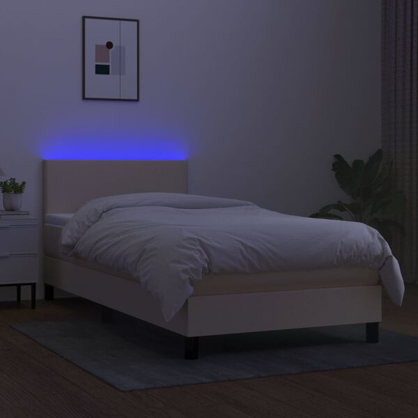 vidaXL Letto a Molle con Materasso e LED Crema 80x200 cm in Tessuto