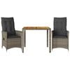 vidaXL Set da Bistr&ograve; 3 pz con Cuscini Grigio in Polyrattan