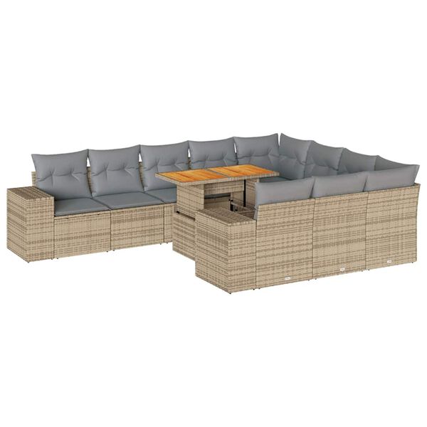 vidaXL Divano da Giardino 10 pz con Cuscini Beige in Polyrattan Acacia