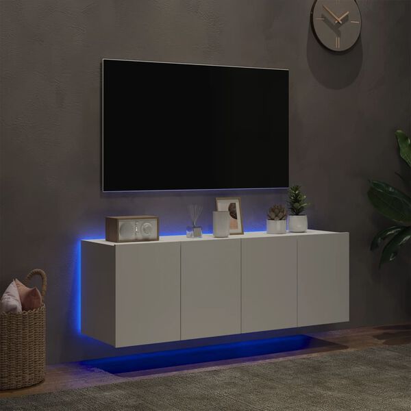 vidaXL Mobili TV a Parete con Luci LED 2pz Bianchi 60x35x41 cm