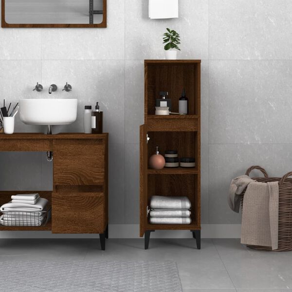 vidaXL Armadietto Bagno Rovere Marrone 30x30x100 cm Legno Multistrato