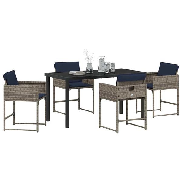 vidaXL Set da Pranzo per Giardino con cuscino 5 pcs Grigio polyrattan