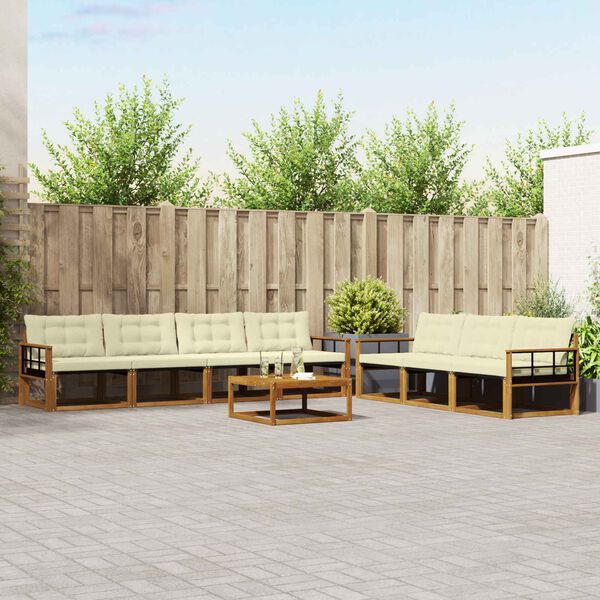 vidaXL Set di divani da esterno con cuscino 8 pcs Naturale e Crema