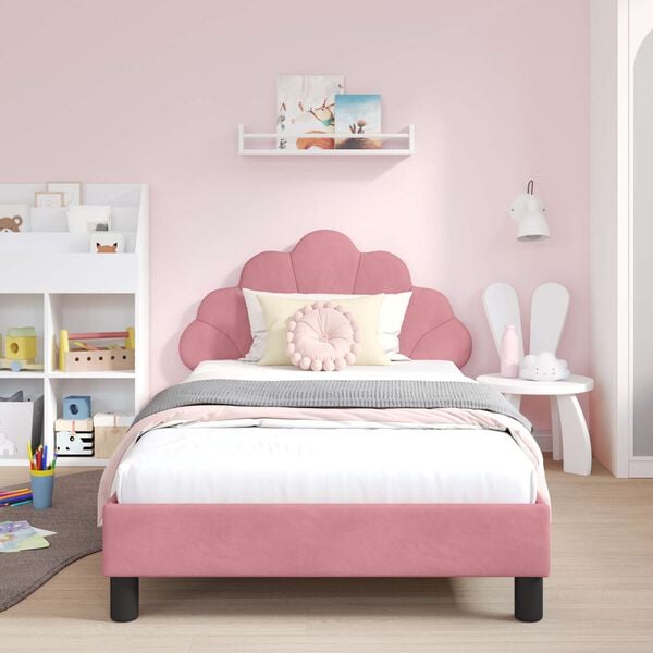 vidaXL Struttura letto bambini con testata Rosa 90 x 190 cm Velluto