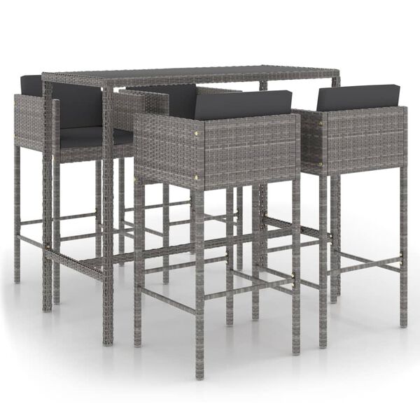 vidaXL Set da Bar da Giardino 5 pz con Cuscini in Polyrattan Grigio