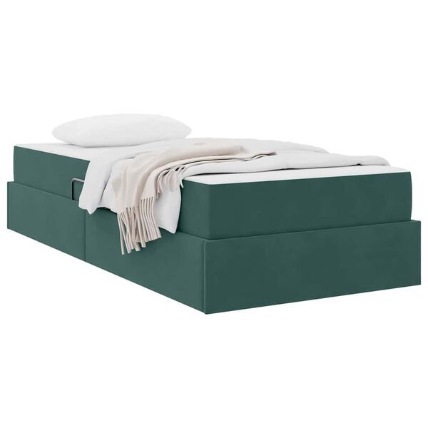 vidaXL Letto con contenitore e materasso Verde Scuro 100 x 200 cm