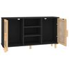 vidaXL Credenza Nera 105x30x60cm Legno Massello Pino e Rattan Naturale