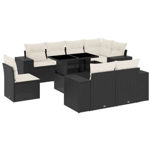 vidaXL Set Divani da Giardino 9 pz con Cuscini Nero in Polyrattan