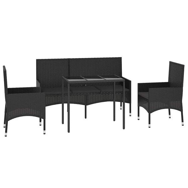 vidaXL Set Divani da Giardino 4 pz con Cuscini Nero in Polyrattan