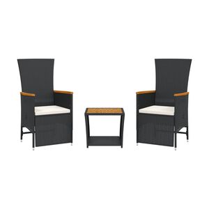 vidaXL Set da Pranzo da Giardino 3 pz con Cuscini Nero in Polyrattan