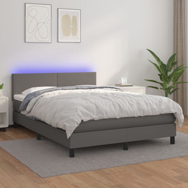 vidaXL Giroletto Molle con Materasso e LED Grigio 140x200cm Similpelle