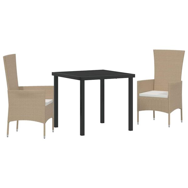 vidaXL Set da Pranzo per Giardino con cuscino 3 pcs Beige polyrattan
