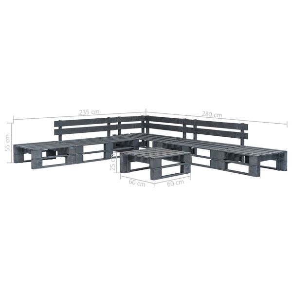 vidaXL Set Salotto da Giardino 6 pz Pallet in Legno Grigio