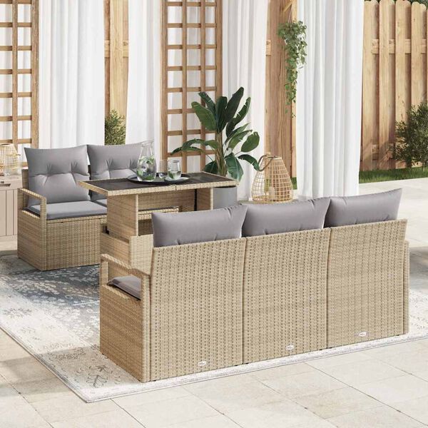 vidaXL Set Divano da Giardino con cuscino 6 pcs Beige Poly Rattan