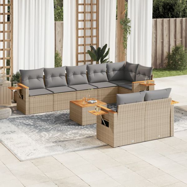 vidaXL Set Divano da Giardino 9 pz con Cuscini Beige in Polyrattan