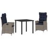 vidaXL Set da Pranzo per Giardino 3 pz Grigio e Nero Rattan