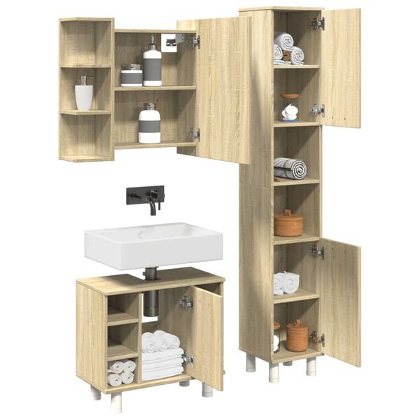 vidaXL Set Mobili da Bagno 3 pz Rovere Sonoma in Legno Multistrato