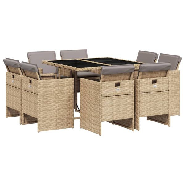 vidaXL Set Pranzo da Giardino 9 pz con Cuscini Beige Misto Polyrattan